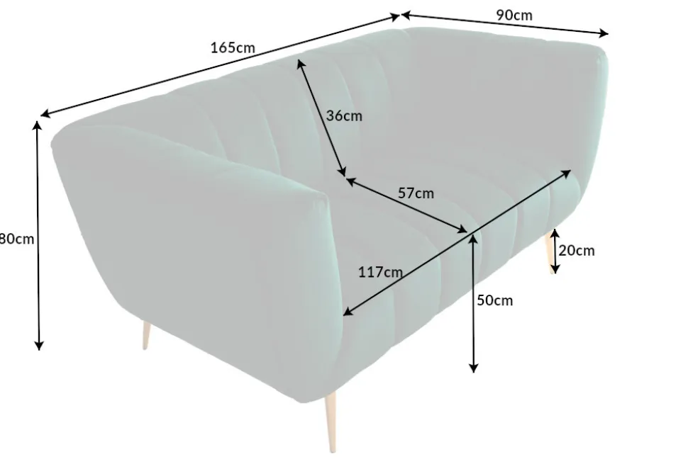 Design 2-Sitzer Sofa NOBLESSE 165cm smaragdgrün Samt Federkern goldene Metallfüße