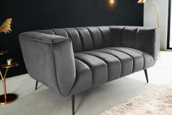 Design 2-Sitzer Sofa NOBLESSE 165cm grau Samt schwarze Metallfüße Federkern