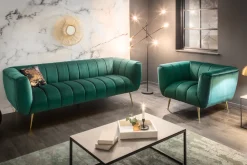 Design 3-Sitzer Sofa NOBLESSE 225cm smaragdgrün Samt Federkern goldene Metallfüße