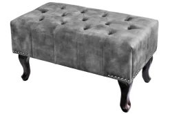 Design Sitzhocker CHESTERFIELD 80cm grau Samt Knopfheftung Nietenbesatz
