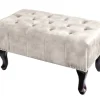 Design Sitzhocker CHESTERFIELD 80cm champagner beige Samt Knopfheftung Nietenbesatz