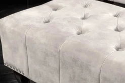 Design Sitzhocker CHESTERFIELD 80cm champagner beige Samt Knopfheftung Nietenbesatz