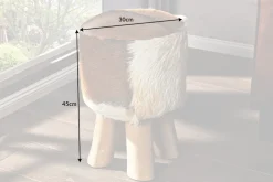 Design Sitzhocker HIDE 45cm braun weiß mit Ziegenfell und Teakholz