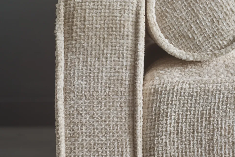 Design Sofa COZY VELVET 220cm beige Chenille Federkern 3-Sitzer mit goldener Kappe