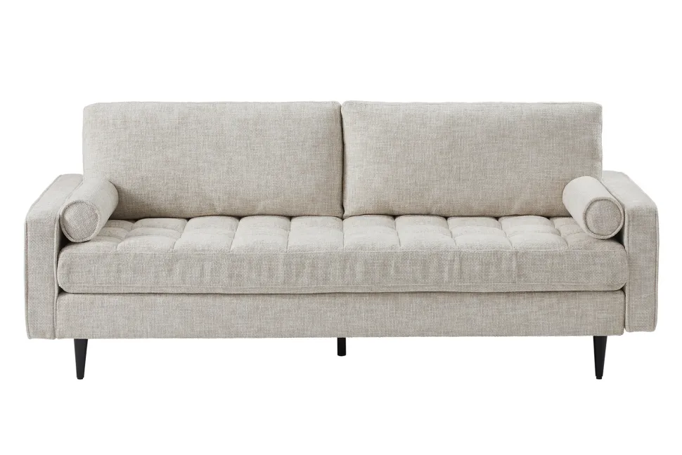 Design Sofa COZY VELVET 220cm beige Chenille Federkern 3-Sitzer mit goldener Kappe