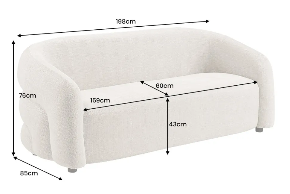 Design Sofa VOGUE 200cm grau Chenille Cremona 3-Sitzer Couch mit Nosagfederung