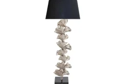 Design Stehlampe GINKGO 122cm schwarz Stoffschirm silber Metall handmade Marmor-Fuß