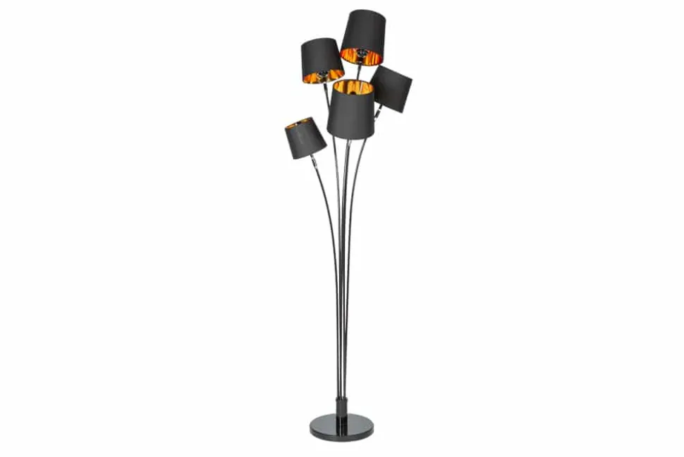 Design Stehlampe LEVELS 176cm mit 5 Leinenschirmen schwarz gold Stehleuchte