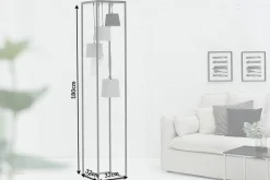 Design Stehlampe LEVELS 180cm schwarz grau 5 Leinenschirme