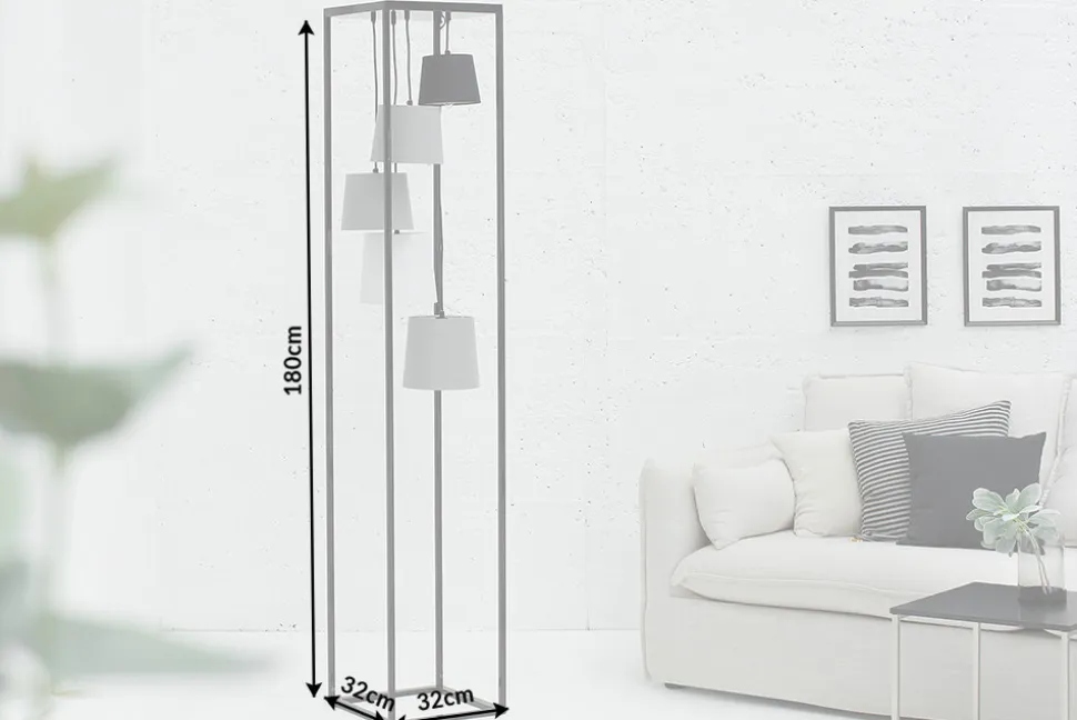 Design Stehlampe LEVELS 180cm schwarz grau 5 Leinenschirme