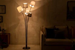 Design Stehlampe LEVELS 176cm schwarz grau mit 5 Leinenschirmen