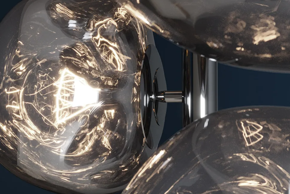 Design Stehlampe LIQUID DIAMOND 170cm smoke Glas Stahl sieben Schirme Kugelleuchte