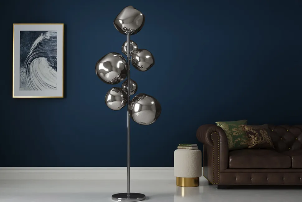 Design Stehlampe LIQUID DIAMOND 170cm smoke Glas Stahl sieben Schirme Kugelleuchte
