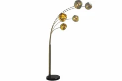 Design Stehlampe LIQUID DIAMOND 200cm gold fünf Glasschirme mit Marmorfuß