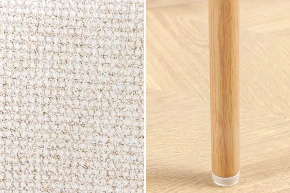 Design Stuhl BELFORT beige Strukturstoff Metallgestell Eiche