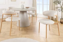Design Stuhl BELFORT beige Strukturstoff Metallgestell Eiche
