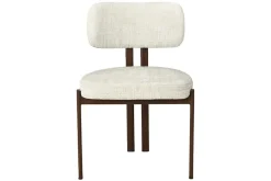 Design Stuhl BELLANO creme beige Chenille Cremona Metallgestell Walnuss