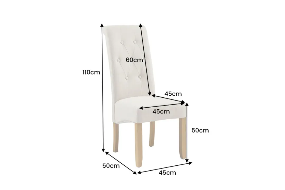 Design Stuhl CASA beige Leinen Massivholzbeine mit Zierknöpfen und Nackenrolle