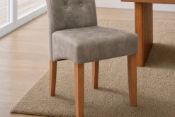 Design Stuhl CASA taupe Microfaser mit Zierknöpfen Massivholzbeine
