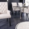 Design Stuhl CASTLE beige schwarz Strukturstoff Armlehnen Holzfüße