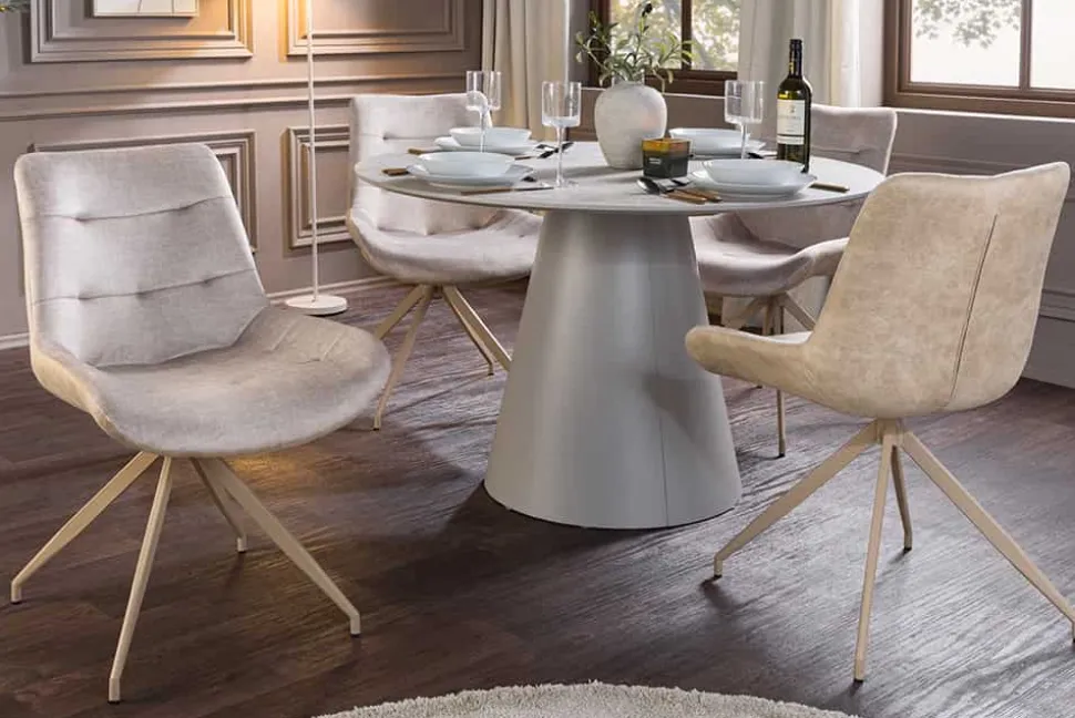 Design Stuhl DIVANI champagner beige Samt Metallgestell