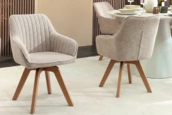 Design Stuhl LIVORNO beige Strukturstoff Massivholzbeine drehbar Auto-Return-Funktion