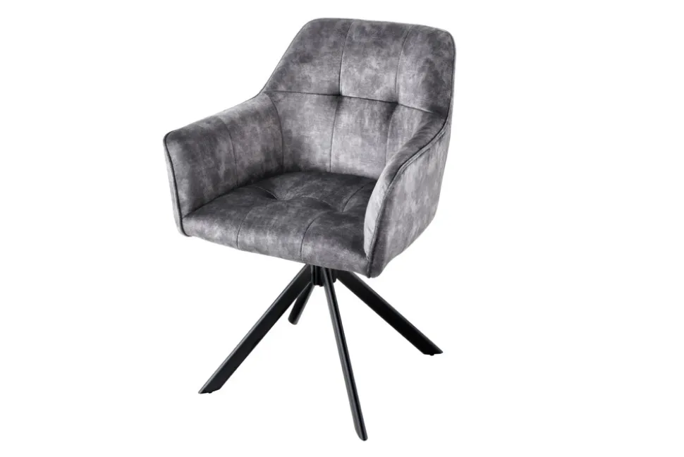 Design Stuhl LOFT dunkelgrau Samt drehbar Metallgestell schwarz mit Armlehne