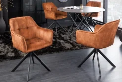 Design Stuhl LOFT rost braun Samt drehbar Metallgestell schwarz mit Armlehne