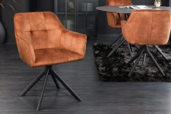 Design Stuhl LOFT rost braun Samt drehbar Metallgestell schwarz mit Armlehne
