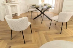 Design Stuhl LYON beige Cord schwarze Metallbeine