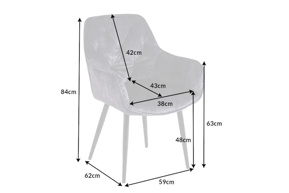 Design Stuhl MILANO grau Samt mit Armlehne Ziersteppung gepolstert schwarze Metallbeine