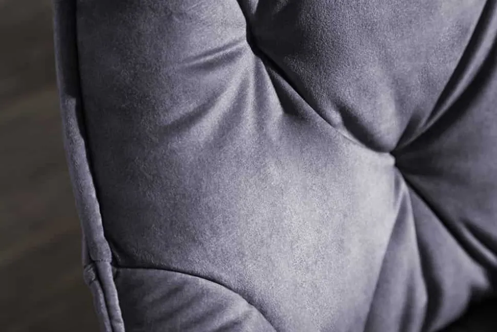 Design Stuhl MILANO grau Samt mit Armlehne Ziersteppung gepolstert schwarze Metallbeine