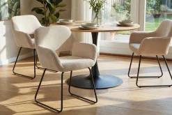 Design Stuhl MUSTANG beige Cord mit Armlehne schwarz Metallgestell