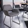 Design Stuhl MUSTANG grau Cord mit Armlehne schwarz Metall