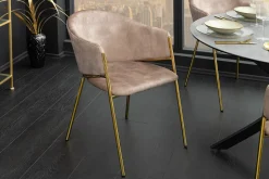 Design Stuhl NOBLESSE champagner beige Samt golden verchromtes Metallgestell