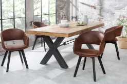 Design Stuhl NORDIC STAR antik braun Microfaser Massivholz schwarz mit Armlehne gepolstert