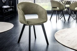 Design Stuhl NORDIC STAR grün Strukturstoff Massivholz schwarz mit Armlehne gepolstert