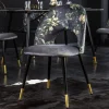 Design Stuhl PRÊT-À-PORTER grau Samt florales Muster und goldene Fußkappen