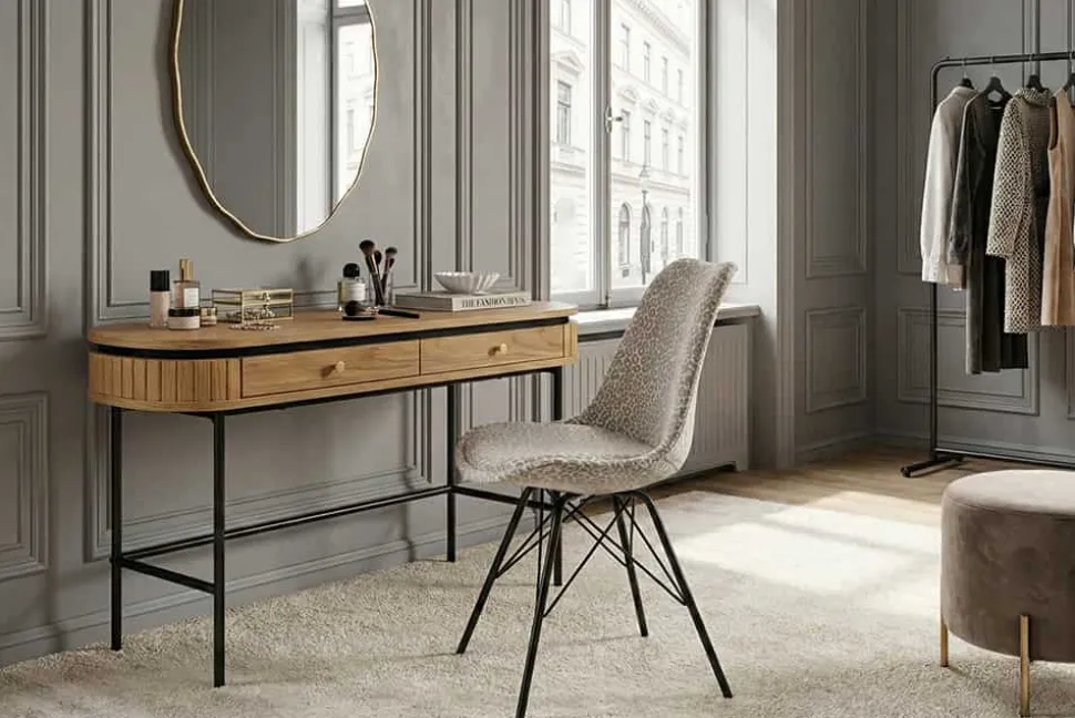 Design Stuhl SCANDINAVIA MEISTERSTÜCK beige grau Chenille schwarz Metallgestell