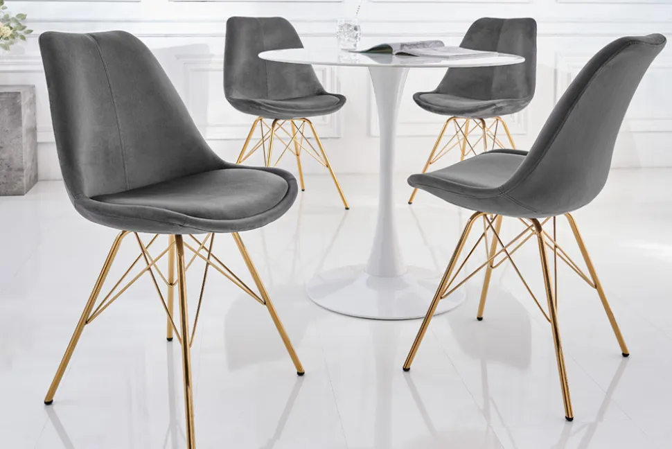 Design Stuhl SCANDINAVIA MEISTERSTÜCK dunkelgrau Samt goldene Beine