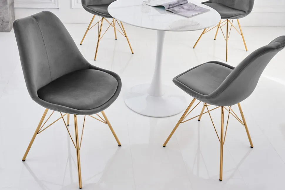 Design Stuhl SCANDINAVIA MEISTERSTÜCK dunkelgrau Samt goldene Beine