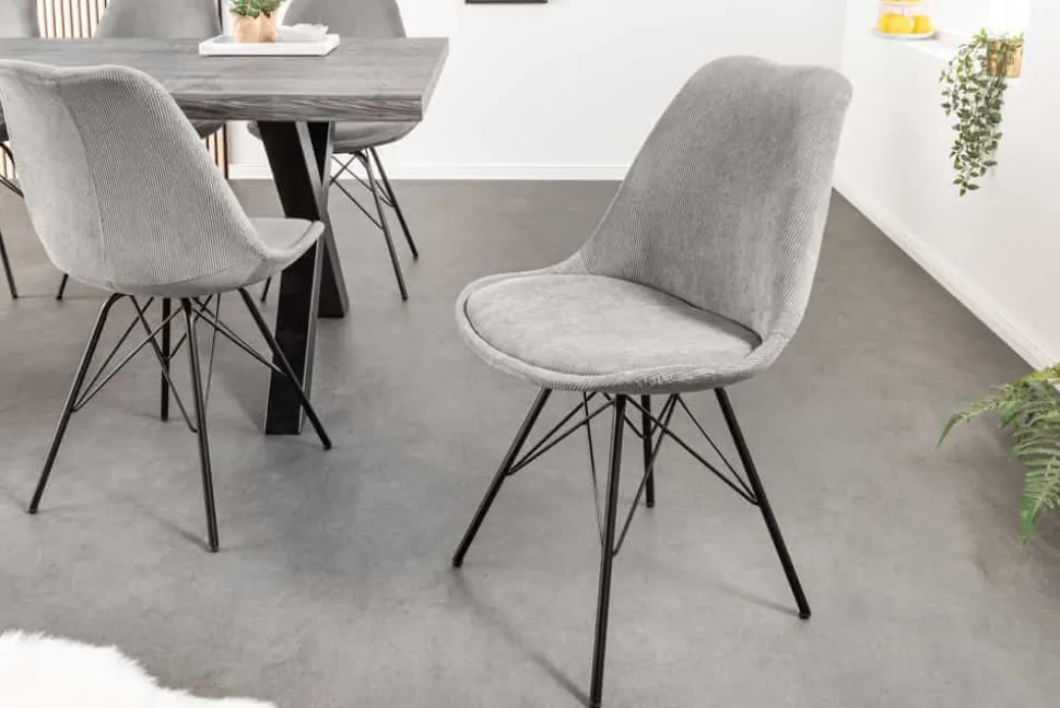 Design Stuhl SCANDINAVIA MEISTERSTÜCK grau Cord schwarz Metall-Gestell
