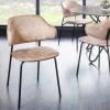 Design Stuhl VOGUE champagner greige Samt schwarze Metallbeine