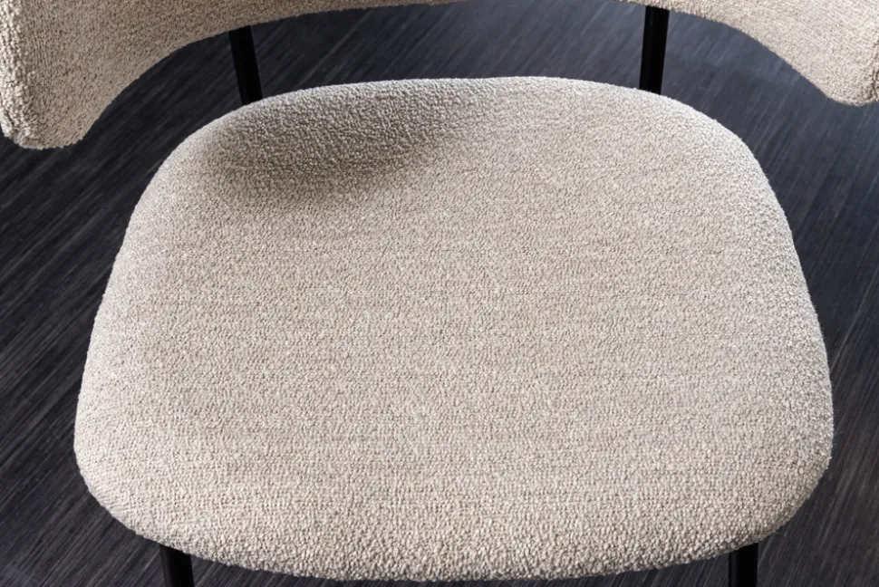 Design Stuhl VOGUE greige Bouclé schwarze Metallbeine