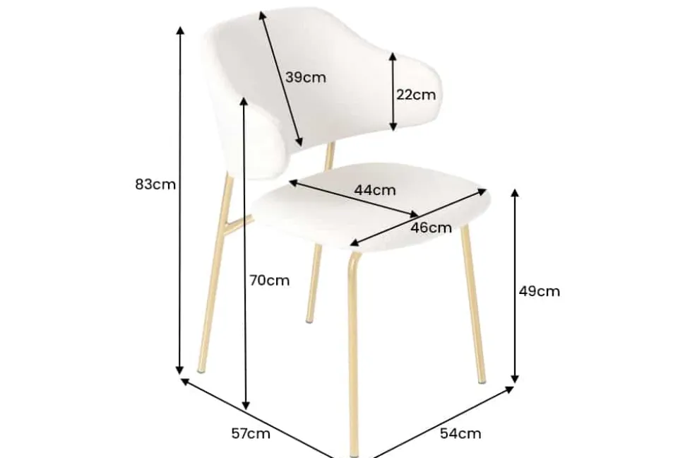 Design Stuhl VOGUE weiß Bouclé goldene Metallbeine