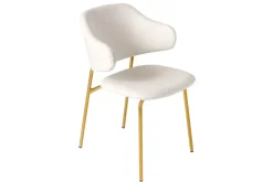 Design Stuhl VOGUE weiß Bouclé goldene Metallbeine