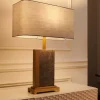 Design Tischlampe ELEGANCIA 65cm gold grau Stoffschirm Marmor