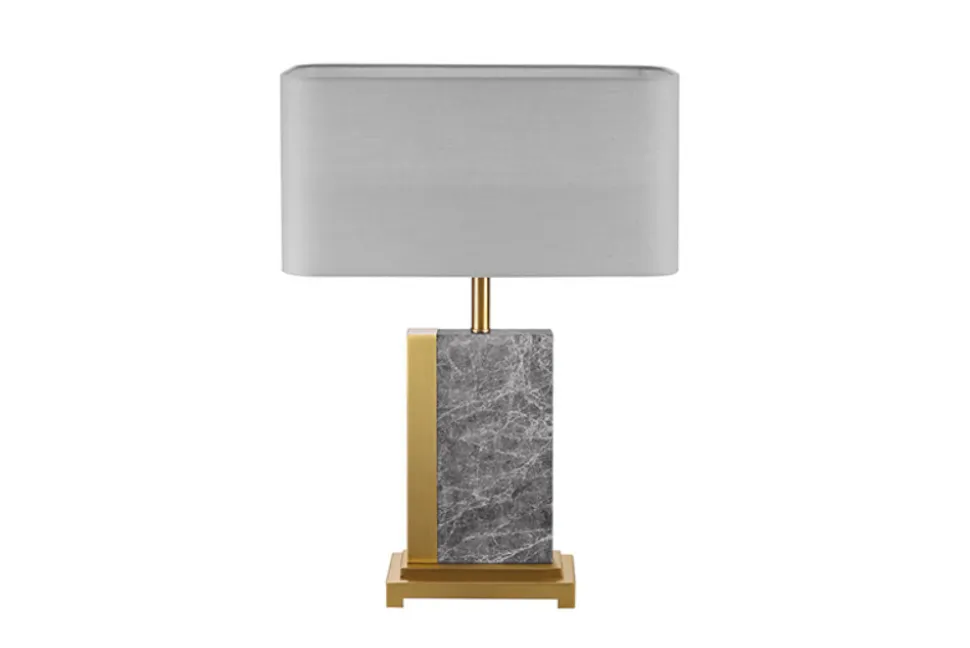Design Tischlampe ELEGANCIA 65cm gold grau Stoffschirm Marmor