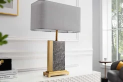 Design Tischlampe ELEGANCIA 65cm gold grau Stoffschirm Marmor