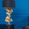 Design Tischlampe GINKGO 70cm schwarz Stoffschirm gold Metall handmade Marmor-Fuß